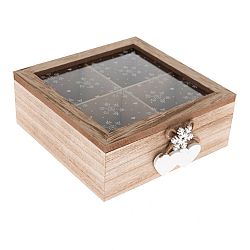 Drevený box so 4 priehradkami Snowflake, 18 x 18 x 7 cm 