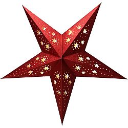 Vianočná papierová LED dekorácia Red star, 10 LED, 60 cm