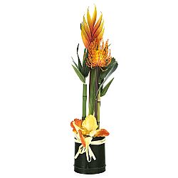 Aranžmá umelých kvetín Helicarie a bambusu