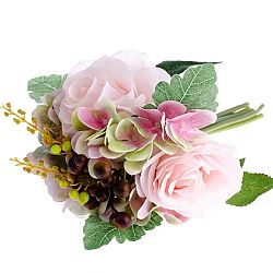 Umelá kytica Ruža s hortenziou svetloružová, 30 cm