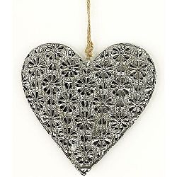 Závesná kovová dekorácia Floral heart, 14 cm